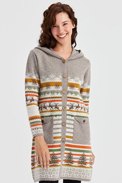 Desen Triko Kadın Kaban