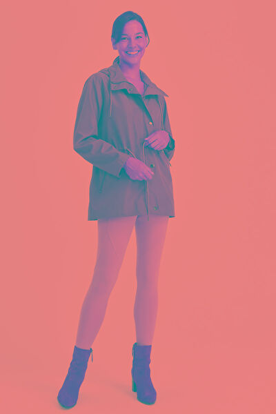 Desen Triko Kadın Trençkot, Yağmurluk