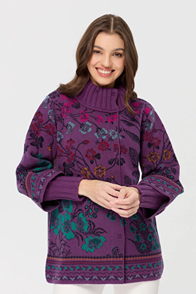 Desen Triko Kadın Kaban