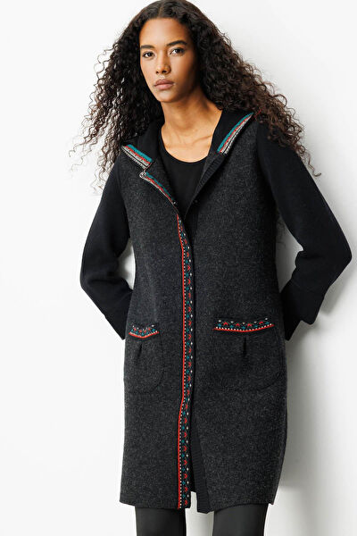 Desen Triko Kadın Kaban