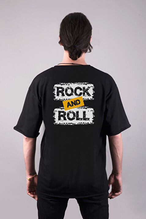 Rock N Roll Bask l Oversize Kal p Cift Tarafl Siyah Ti ort T shirt Fiyatlar ve Modelleri Pazarama