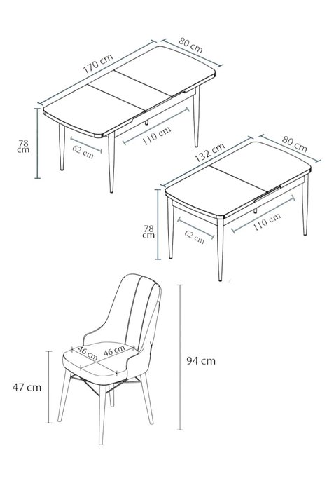 Zümra Serisi, Meşe Desen 80x132 Açılabilir Mdf Mutfak Masası