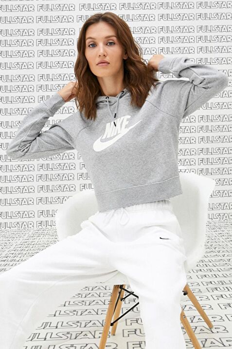 Nike Sportswear Futura Essential Fleece Crop Hoodie Kapu onlu Gri Kad n K sa Sweatshirt Fiyatlar ve Modelleri Pazarama