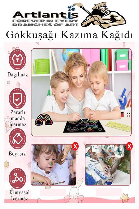 Sihirli Gökkuşağı Kazıma Kağıdı A4 10 Yaprak 1 Paket A-4 20x30 cm