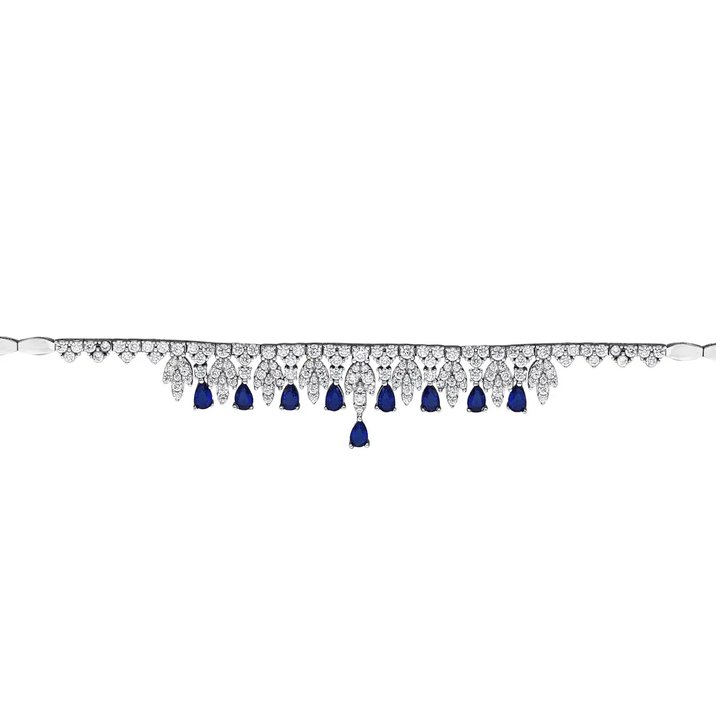 Lacivert Taş Detaylı Swarovski Beyaz Altın Set Fiyatları ve