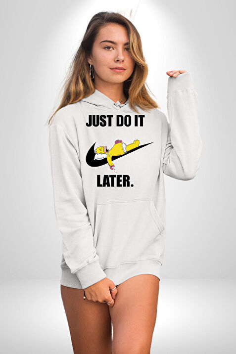 Karikatur Homer Simpson Donut Yast k Uyku Just Do it Kad n Erkek Beyaz Kapu onlu Sweatshirt Hoodie Fiyatlar ve Modelleri Pazarama