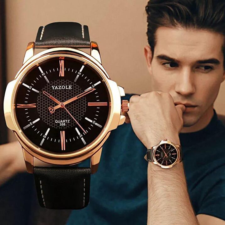 Yazole Erkek Kol Saati Siyah Deri Kordon lu k Moda Trend Hediye saat Fiyatlar ve Modelleri Pazarama