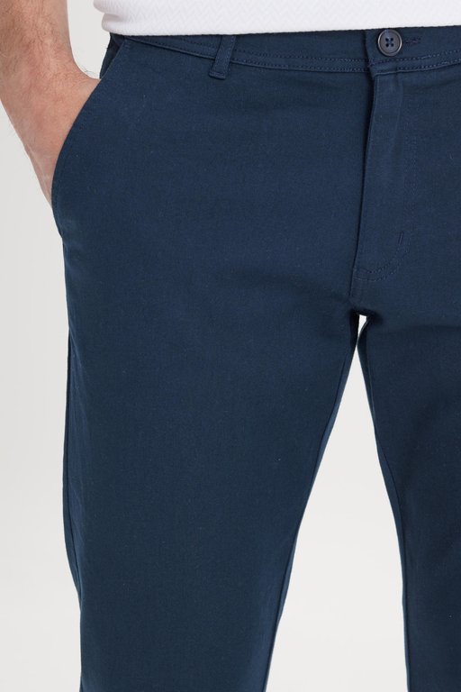 Erkek Lacivert Kanvas Slim Fit Dar Kesim Yan Cep Esnek Chino Pantolon - Görsel 6