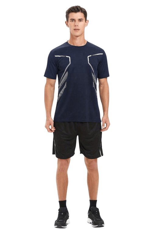 Erkek Spor Tişört Antreman Gym Polyester Erkek Sporcu T-shirt ŞERİTLİ-TİŞÖRT - Görsel 3