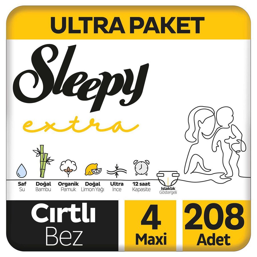 Sleepy Extra 4 Numara Maxi 208'li Cırtlı Bez — Pazarama ürün görseli