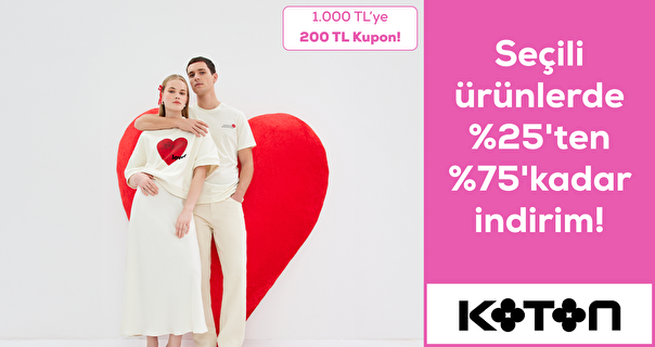 Koton Seçili ürünlerde %25'den %75'e kadar indirim ve 1000 TL'ye 200 TL Kupon