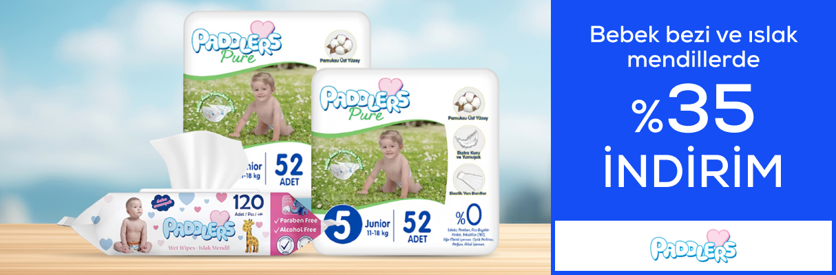 Paddlers Markalı bebek bezi ve ıslak mendillerde %35 İndirim